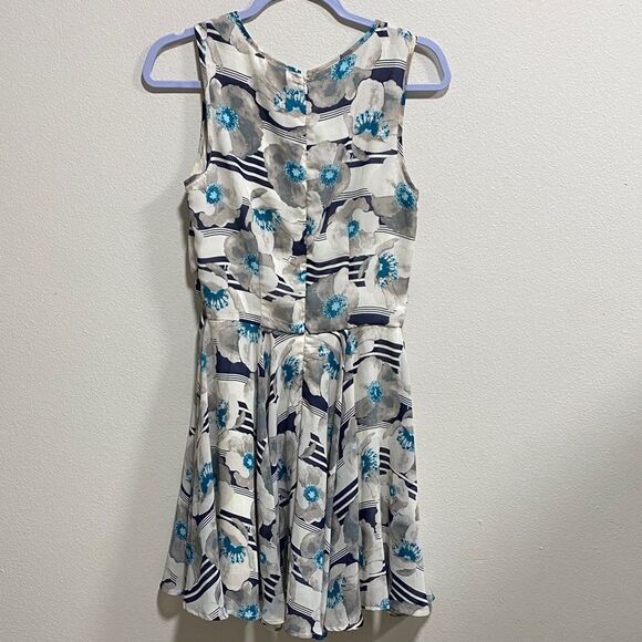 Maison Jules Blue Floral Stripe Fit & Flare Dress Size Small - Picture 4 of 13